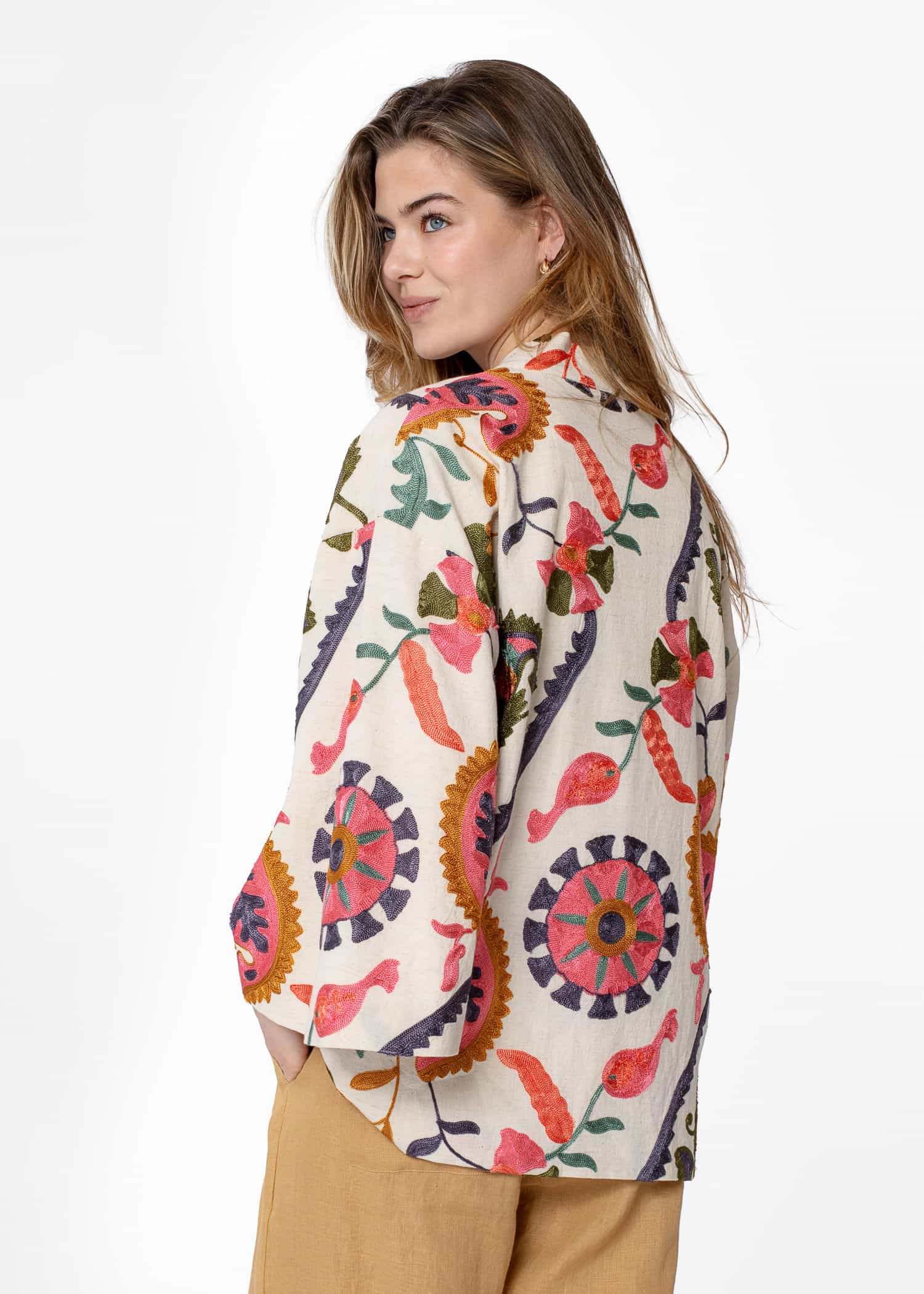 VIVI Kuviollinen kirjailtu kimono - Vaaleanpunainen 3 - Indiska
