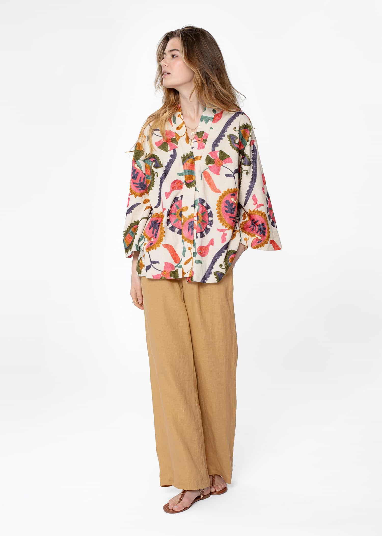 VIVI Kuviollinen kirjailtu kimono - Vaaleanpunainen 6 - Indiska