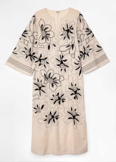 BODE Broderad lång kaftan - Beige 6 - Indiska