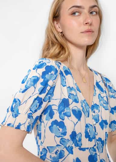 ENYA Blommig klänning med puffärm - Blå 2 - Indiska