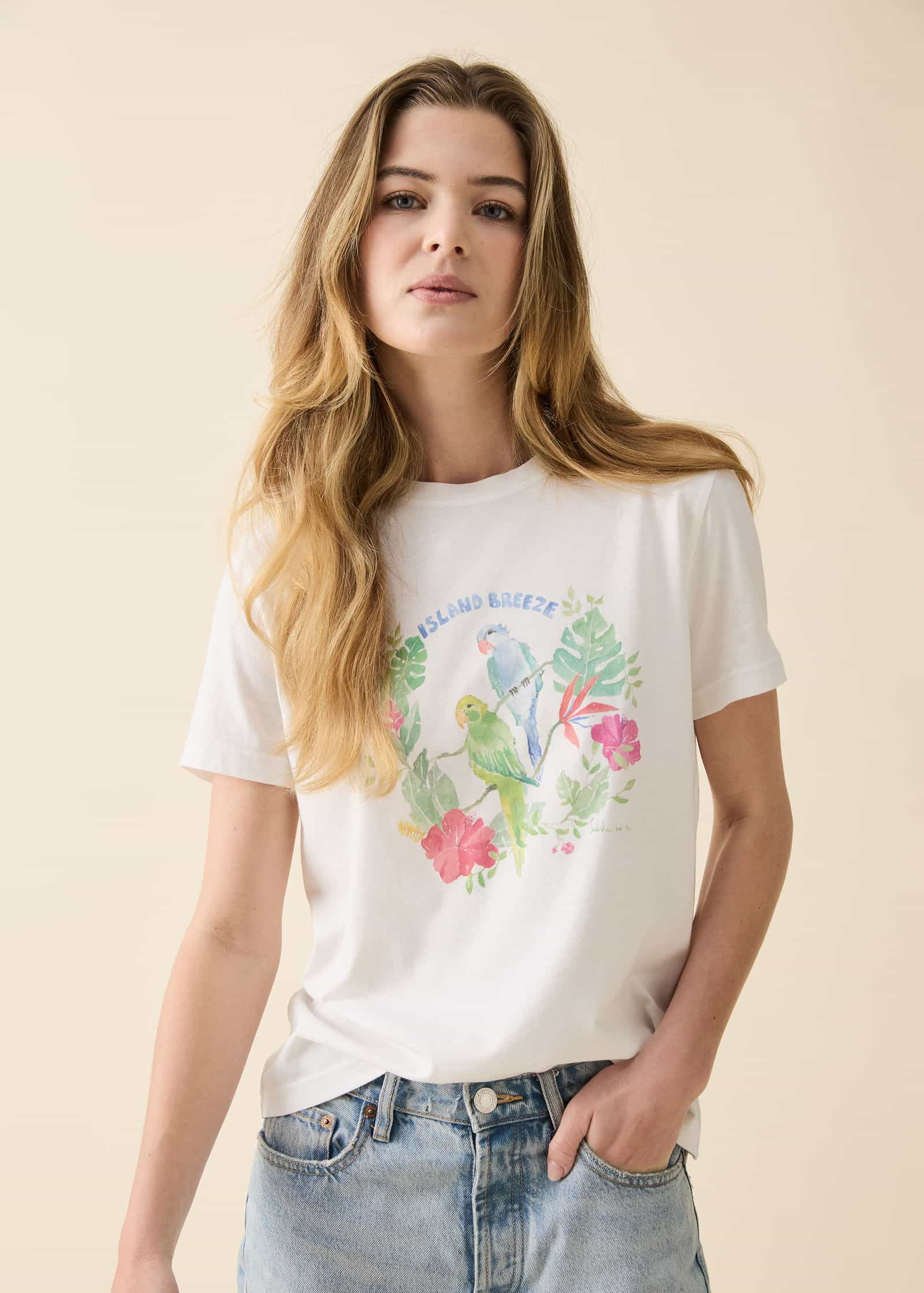 Amanda Mönstrad t-shirt - Vit 1 - Indiska