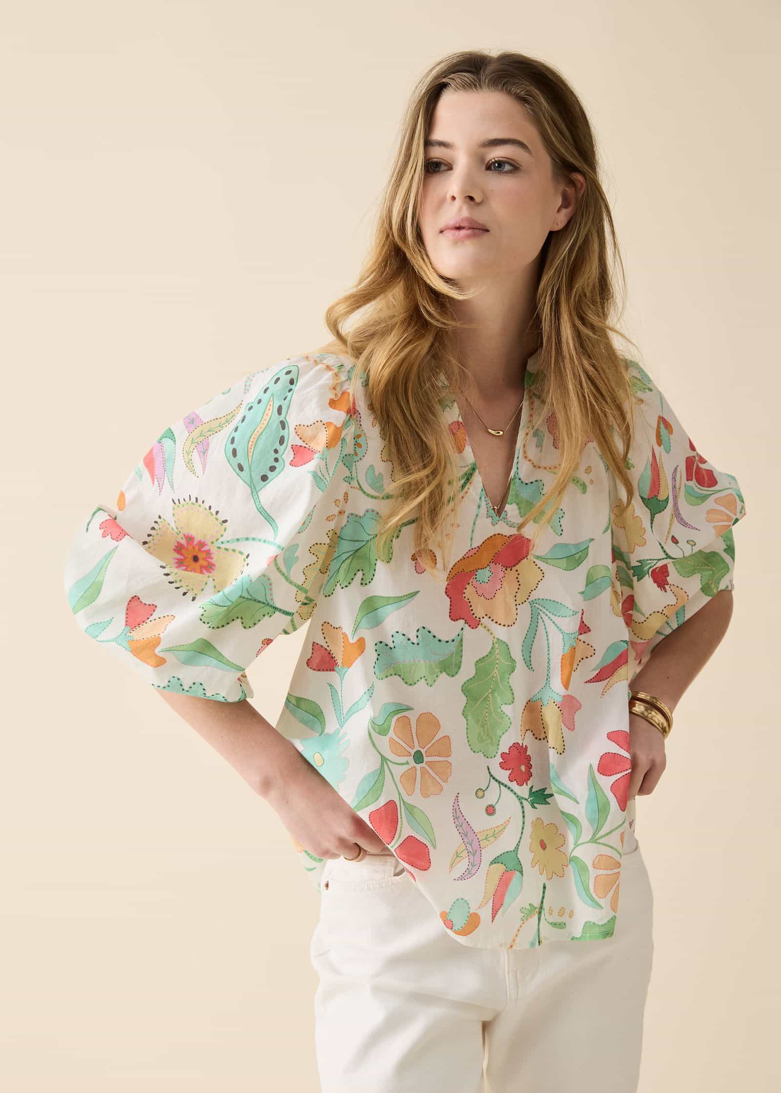 HANA Rosa bomullsbluse - Grønn 2 - Indiska