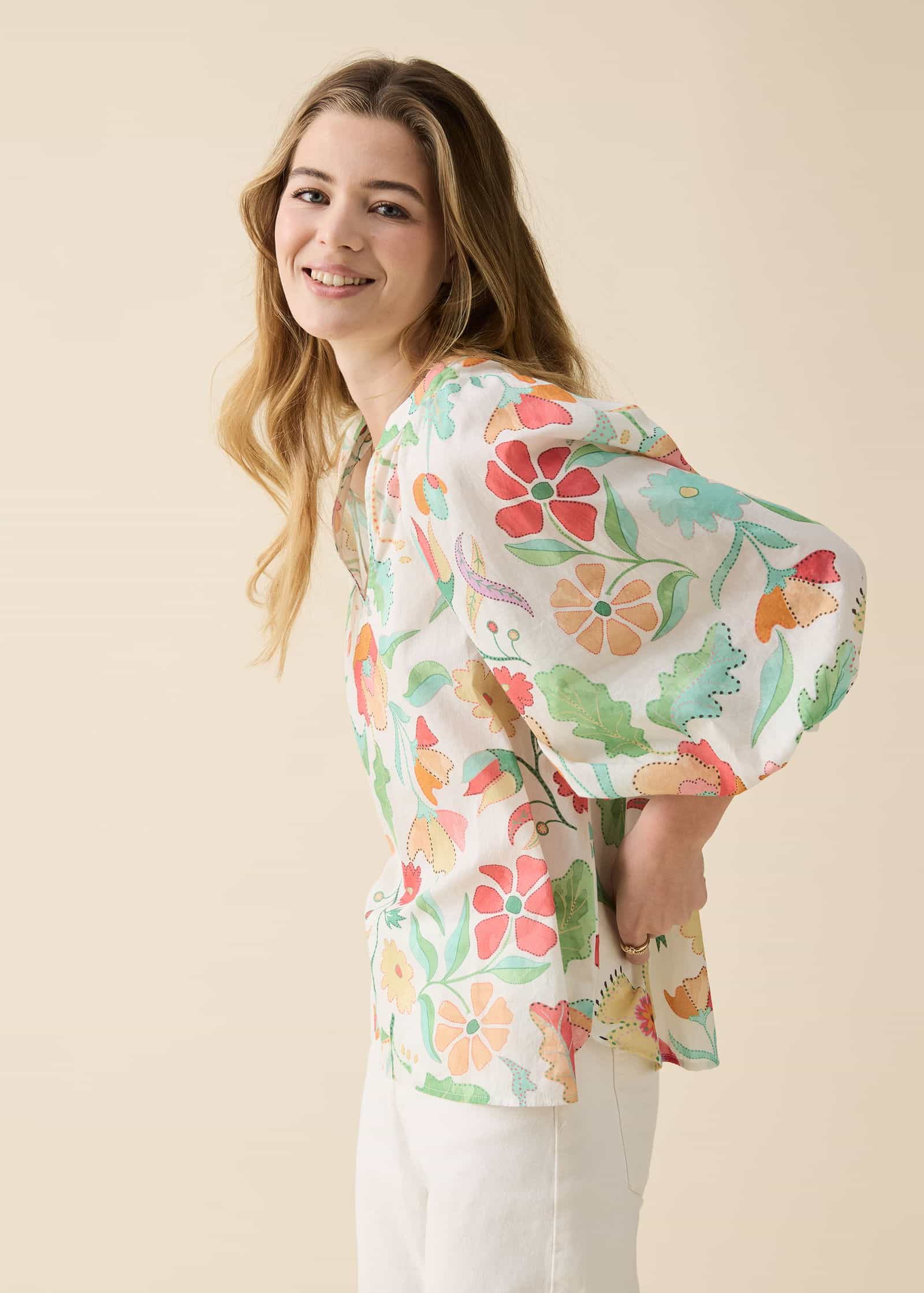 HANA Rosa bomullsbluse - Grønn 3 - Indiska
