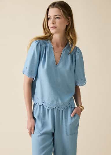 ARIELLE Blå bluse i tencel - Blå 1 - Indiska