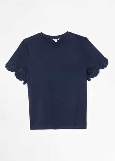 EPPLE Blå t-shirt med broderad ärm  - Blå 1 - Indiska