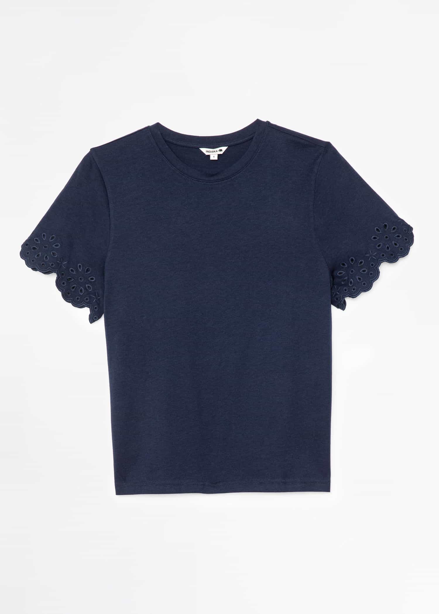 EPPLE Blå t-shirt med broderad ärm  - Blå 1 - Indiska