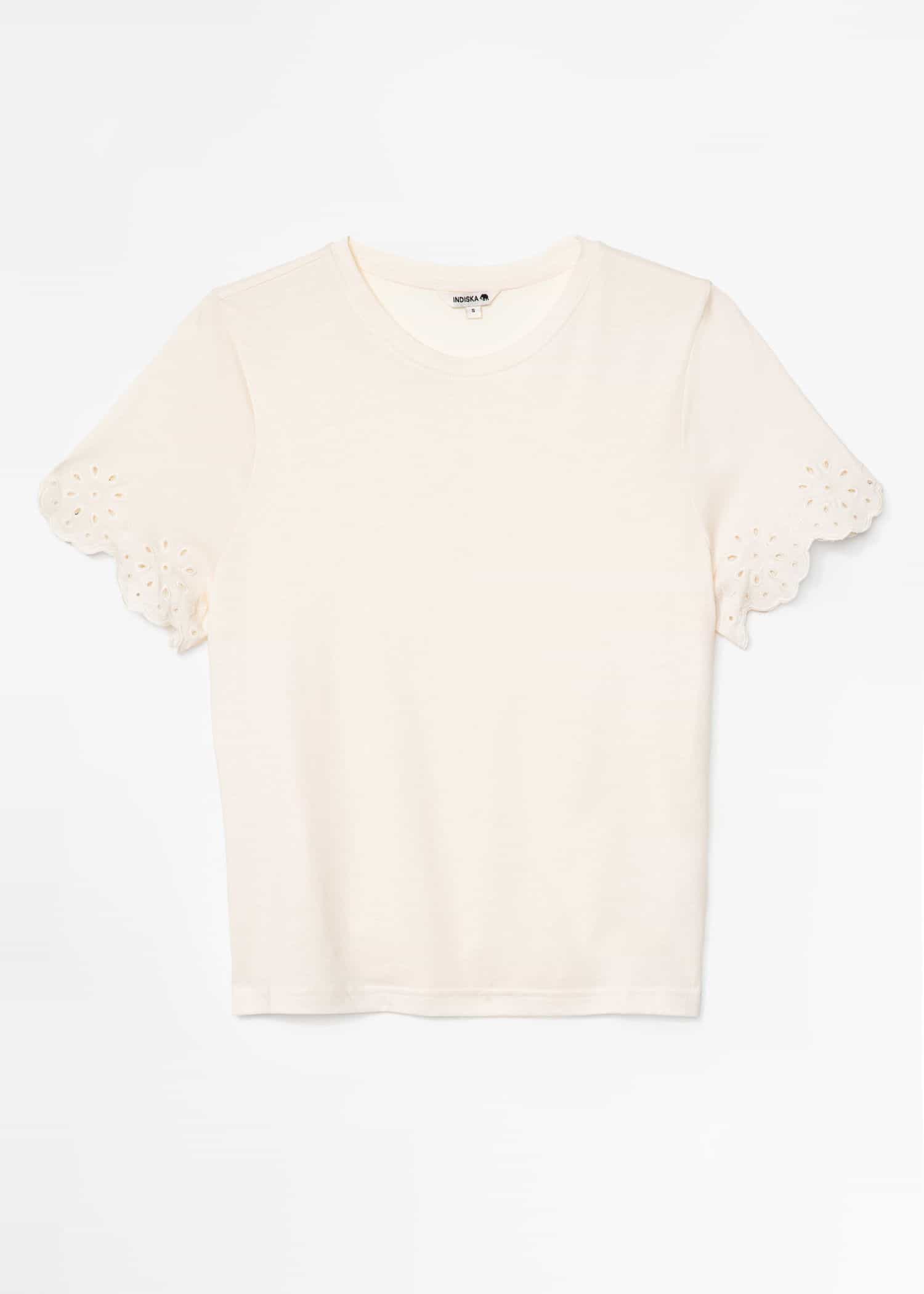 EPPLE Vit t-shirt med broderad ärm  - Vit 5 - Indiska