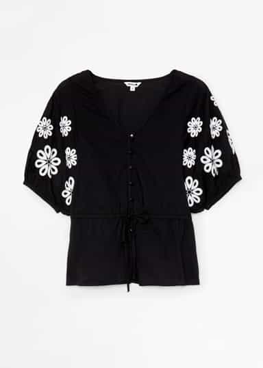 ELIZABETH Brodert bluse med blomster - Svart 5 - Indiska