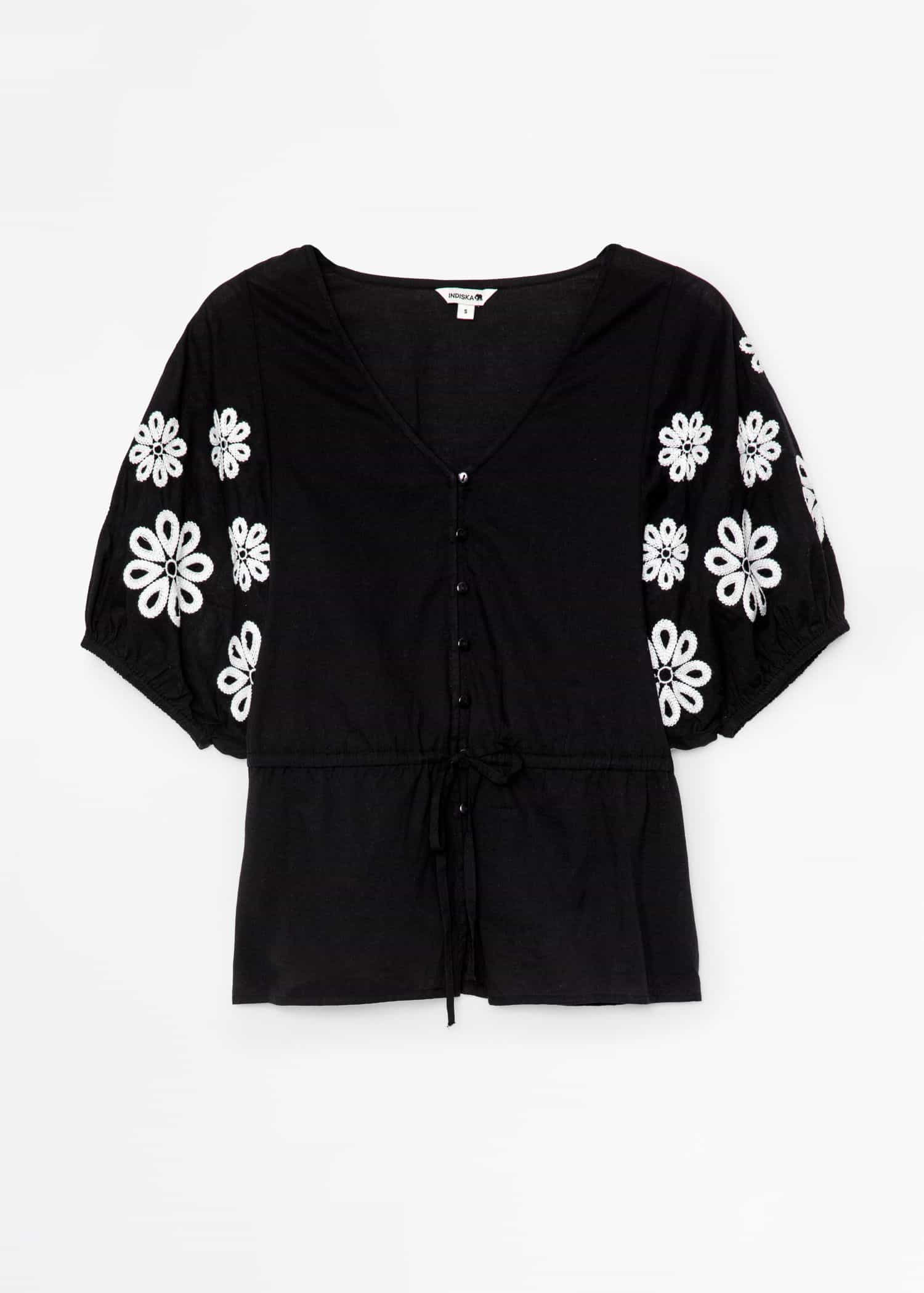 ELIZABETH Brodert bluse med blomster - Svart 5 - Indiska