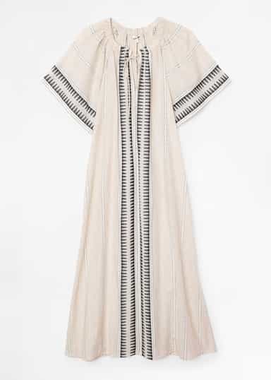 DONNA Pitkä jakardikuvioitu mekko - Beige 6 - Indiska