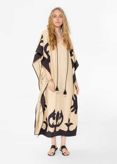 GARBO Pitkä kuviollinen kaftaani - Beige 2 - Indiska