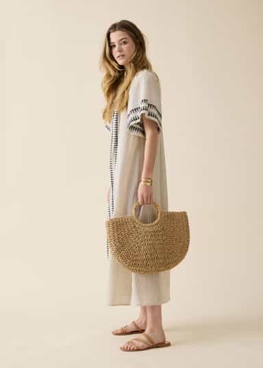 DONNA Pitkä jakardikuvioitu mekko - Beige 3 - Indiska