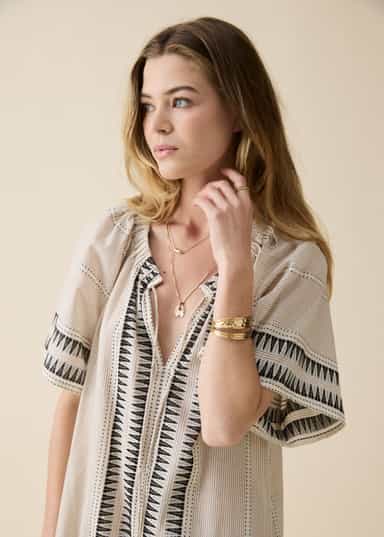 DONNA Pitkä jakardikuvioitu mekko - Beige 2 - Indiska