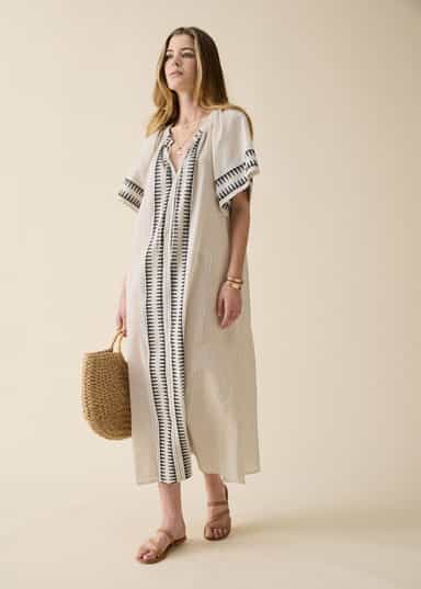 DONNA Pitkä jakardikuvioitu mekko - Beige 5 - Indiska