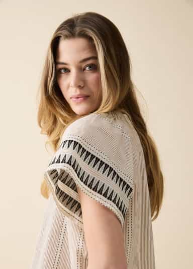 DONNA Jacquardmönstrad blus - Beige 2 - Indiska