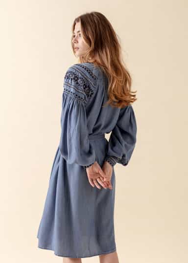 LOURDES Brodeerattu Tencel-mekko  - Sininen 3 - Indiska