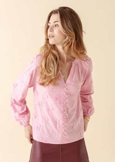 LIMA Rosa broderad bomullsblus - Rosa 2 - Indiska