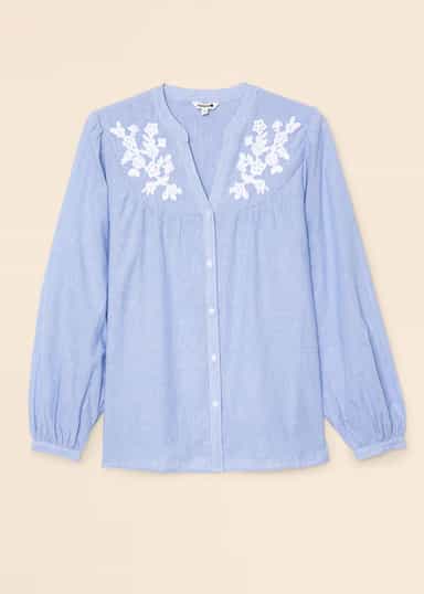 NILA Lyseblå brodert bluse - Blå 5 - Indiska