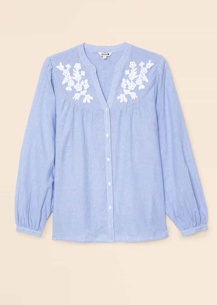NILA Lyseblå brodert bluse - Blå 5 - Indiska