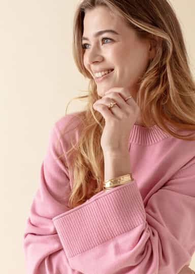 LAURA Stickad tröja med vid ärm - Rosa 2 - Indiska