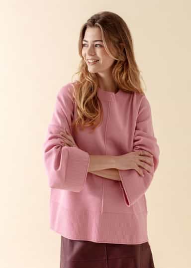 LAURA Stickad tröja med vid ärm - Rosa 1 - Indiska