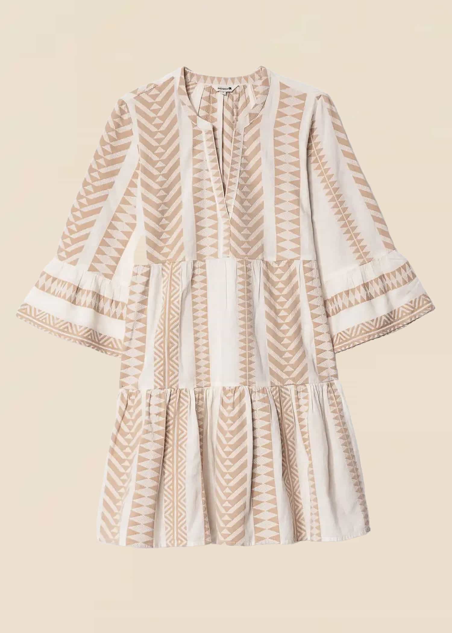 YOLANA Kort jaqcuard vevd tunika - Beige 1 - Indiska