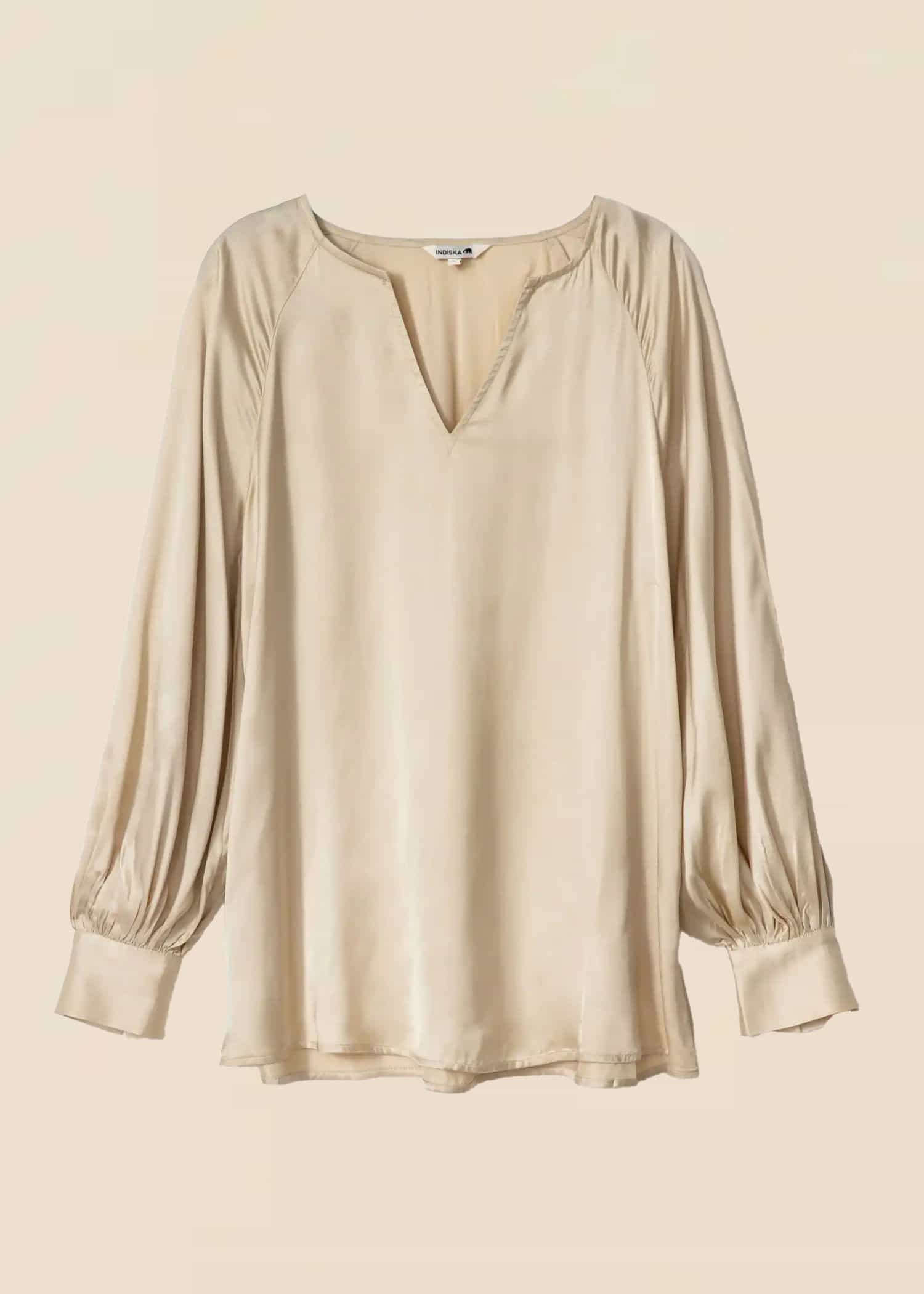 Lisbeth Solid satin blouse  - Beige 1 - Indiska