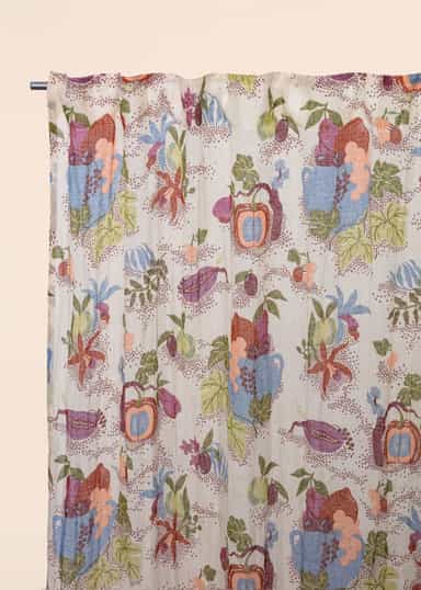 Lin Mønstret gardin 300x120 cm - Multi 1 - Indiska