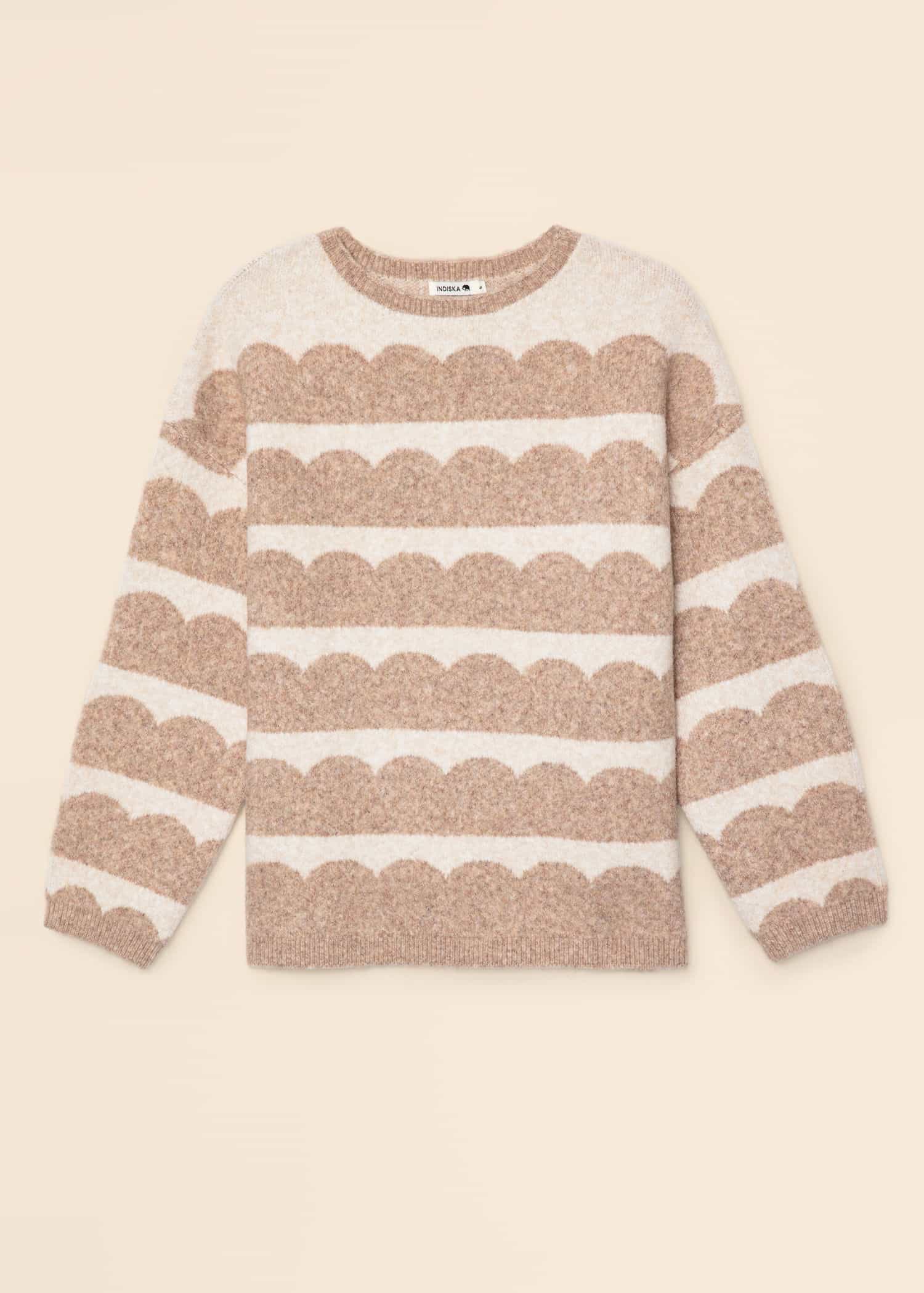AMELIA Stickad mönstrad tröja - Beige 1 - Indiska