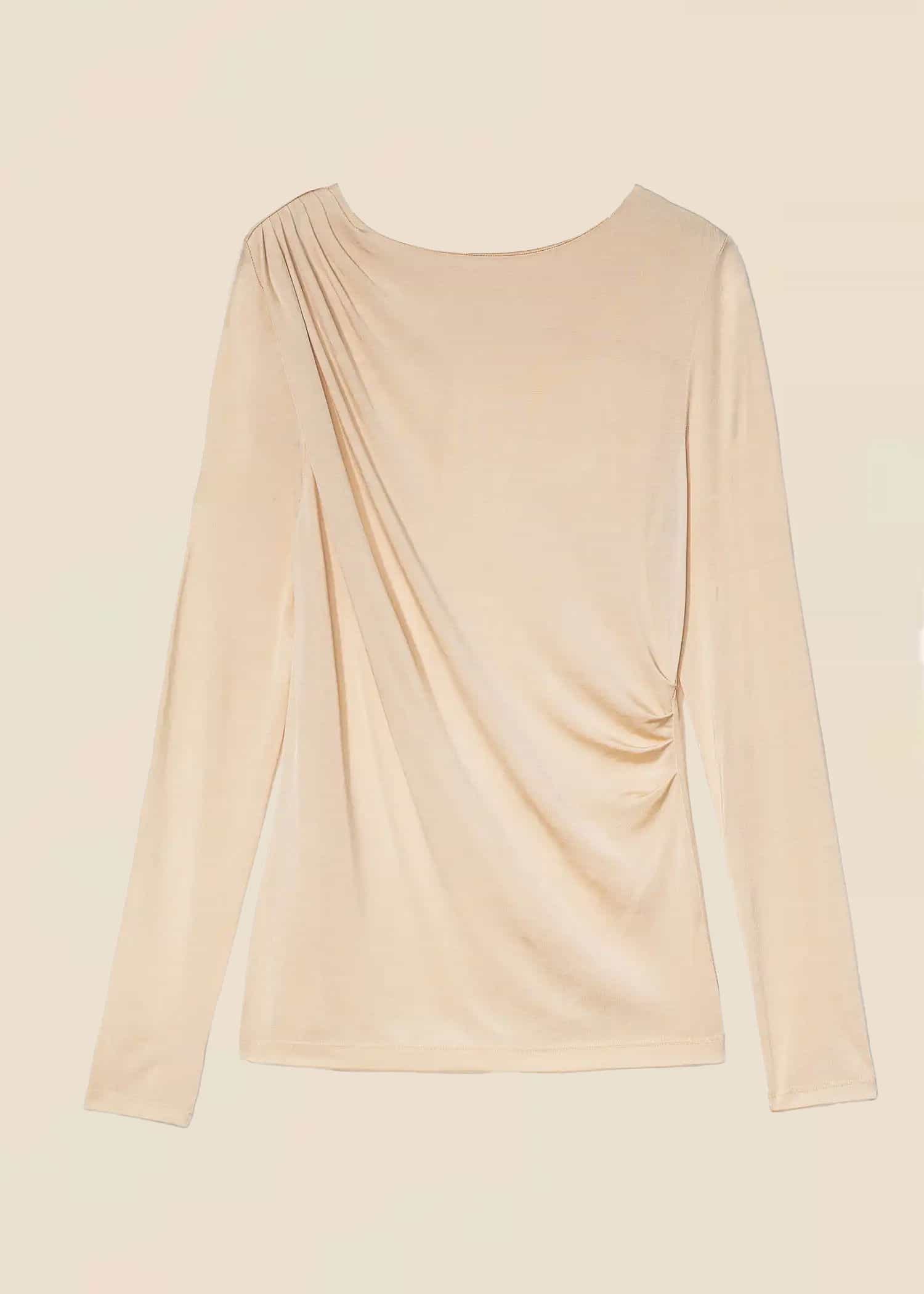 Ellie Laskostettu pitkähihainen paita - Beige 1 - Indiska