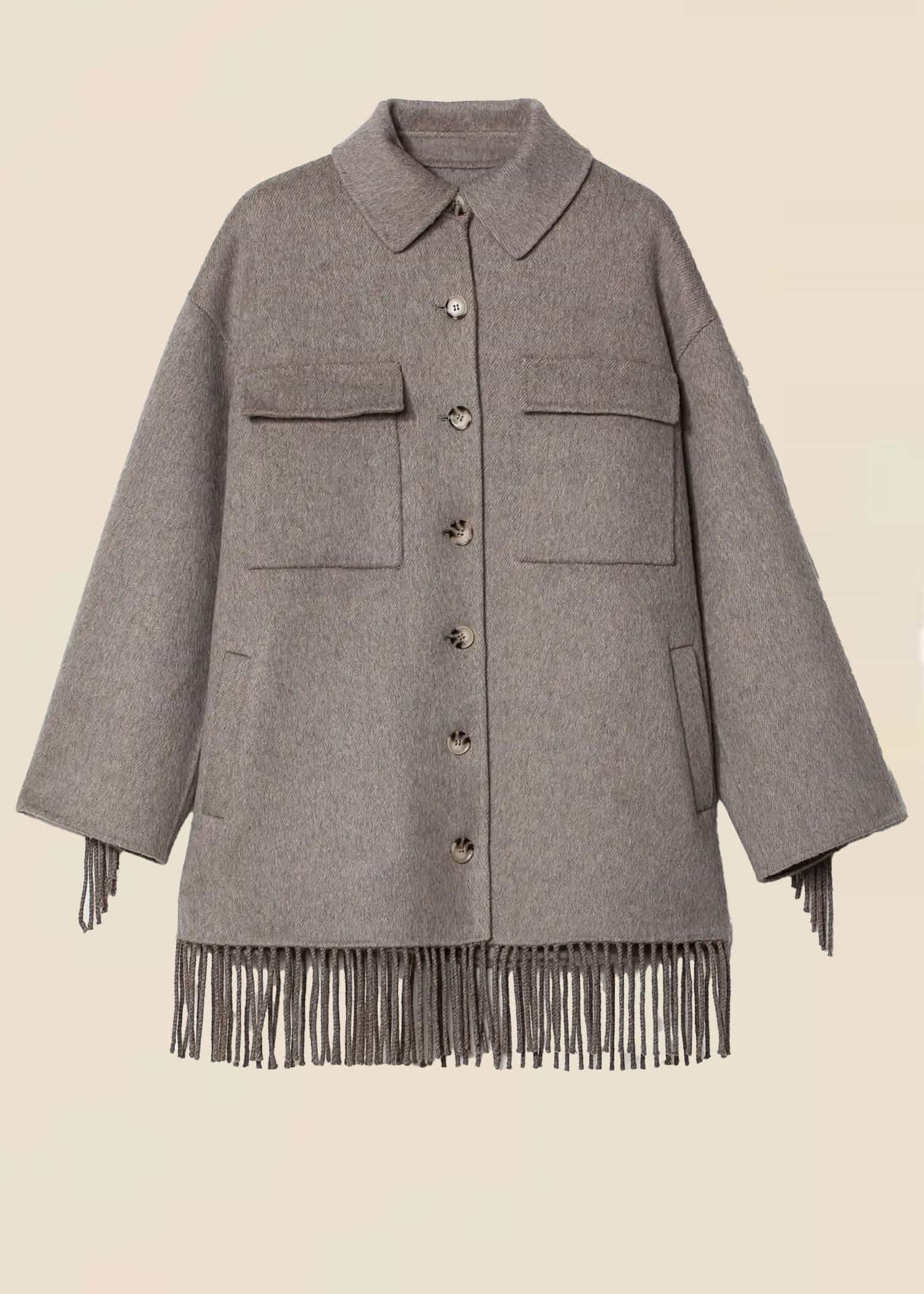 GABI Grå/beige ulljacka med fransar - Beige 1 - Indiska