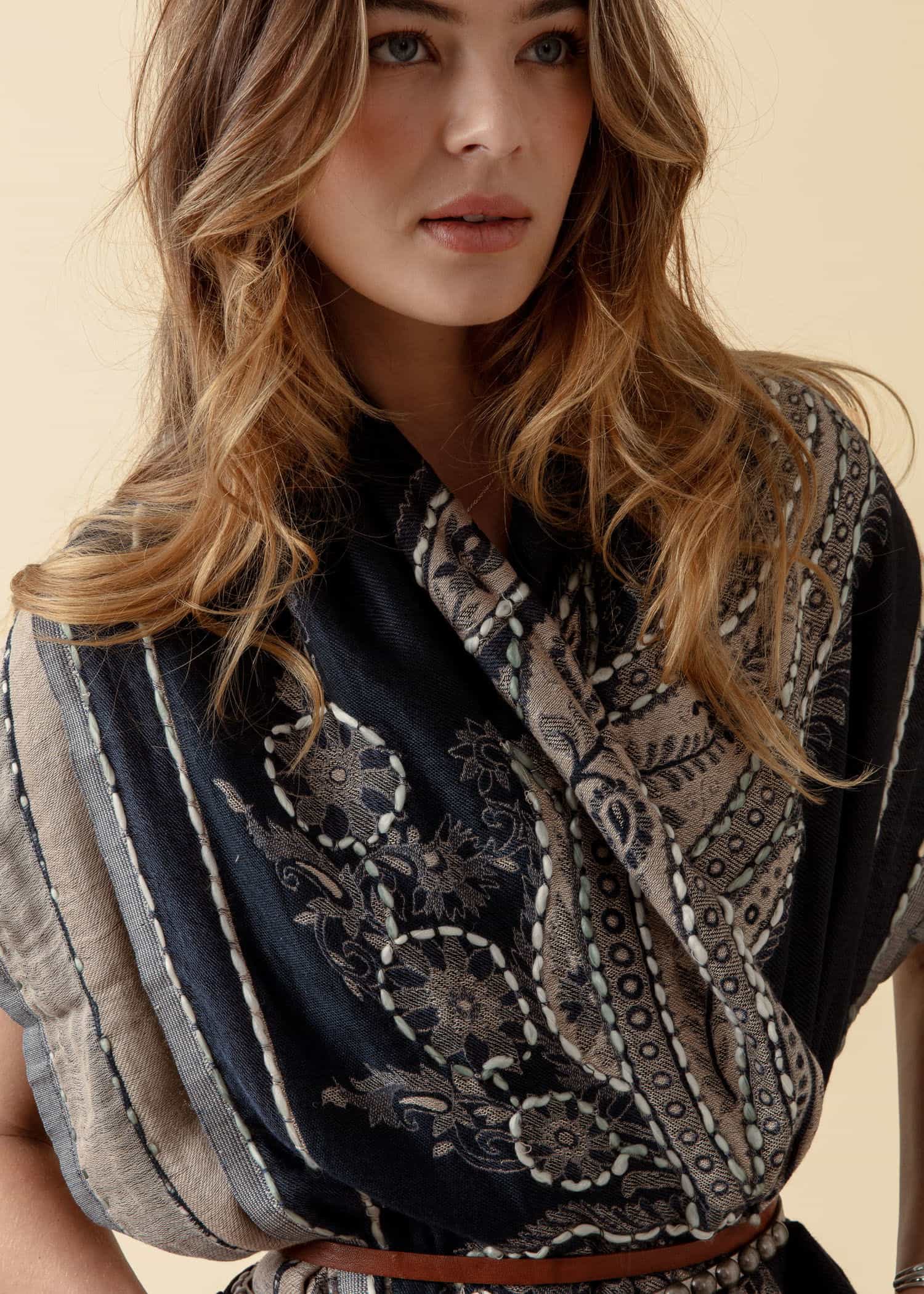 JACQUARD Paisleymönstrad scarf - Blå 1 - Indiska