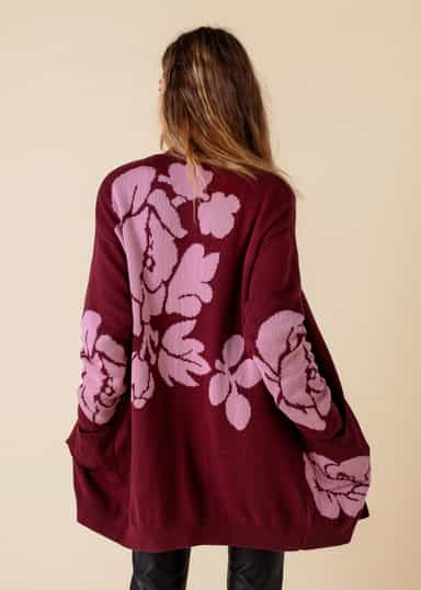 Flower Blomstret cardigan - Rød 1 - Indiska