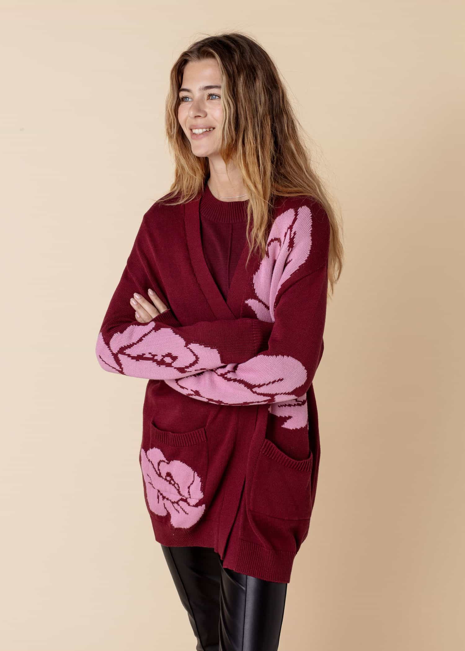 Flower Blomstret cardigan - Rød 2 - Indiska