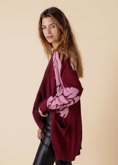 Flower Blomstret cardigan - Rød 4 - Indiska