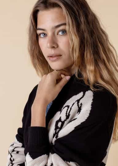 Flower Blomstret cardigan - Svart 3 - Indiska