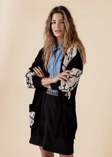 Flower Blomstret cardigan - Svart 5 - Indiska
