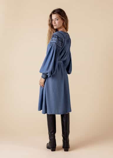 LOURDES Brodeerattu Tencel-mekko  - Sininen 3 - Indiska