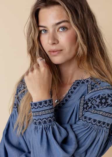LOURDES Brodeerattu Tencel-mekko  - Sininen 4 - Indiska