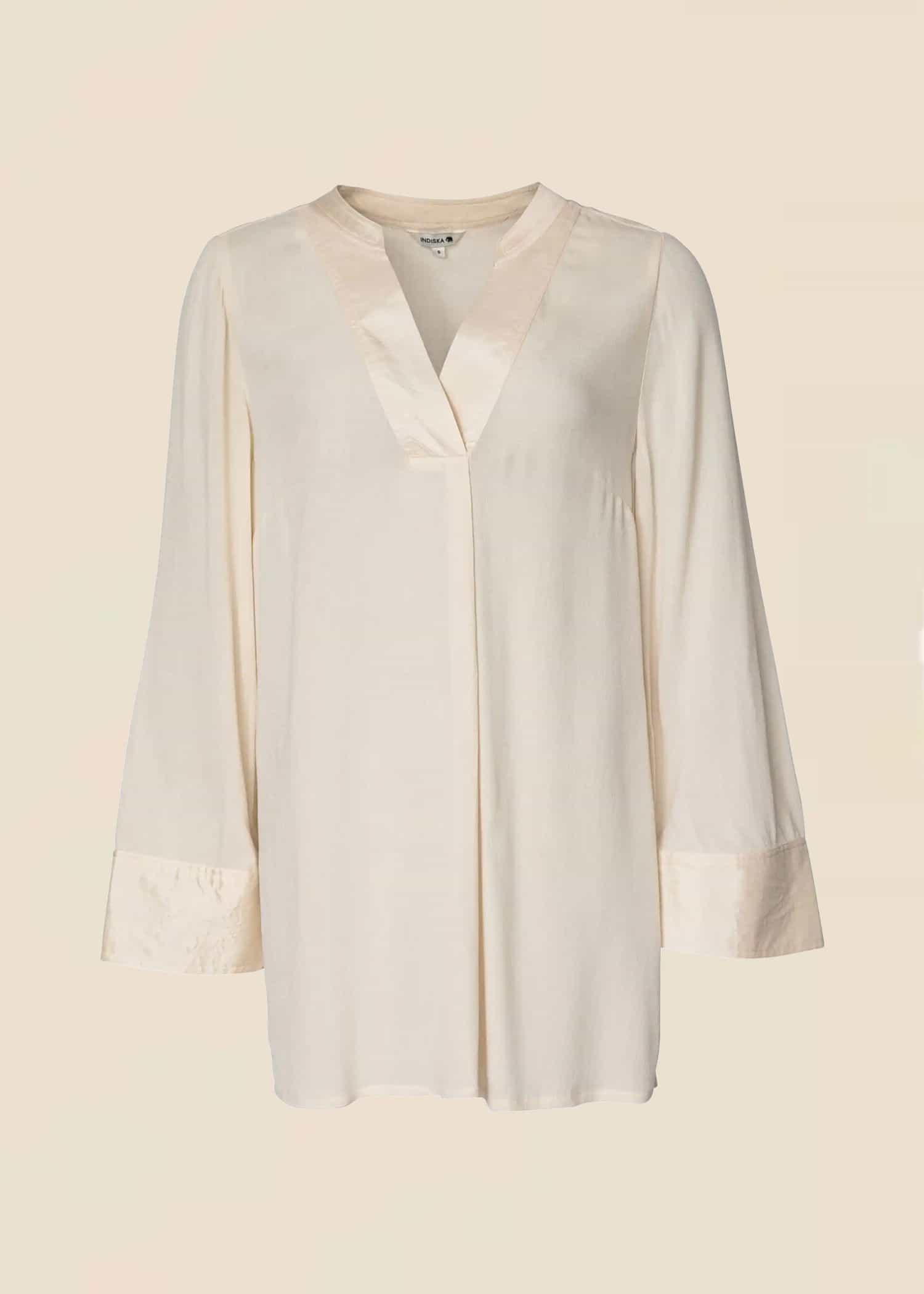HIBO Ensfarget satengtunika - Beige 1 - Indiska