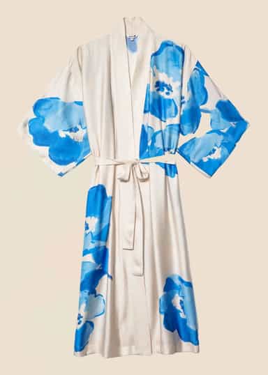 ASTRID Blommig lång kimono - Blå 1 - Indiska