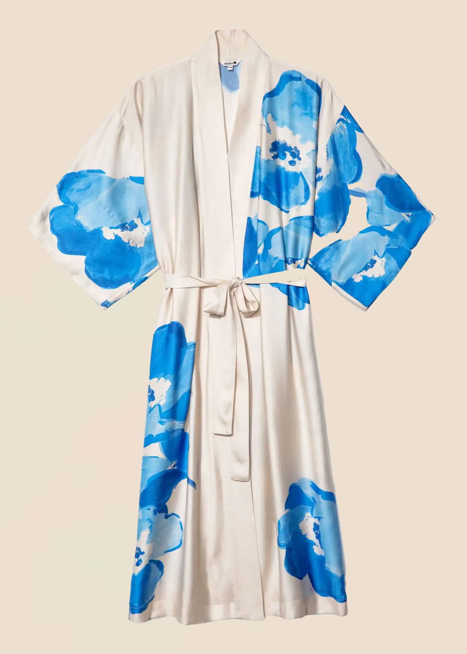 ASTRID Blommig lång kimono - Blå 1 - Indiska