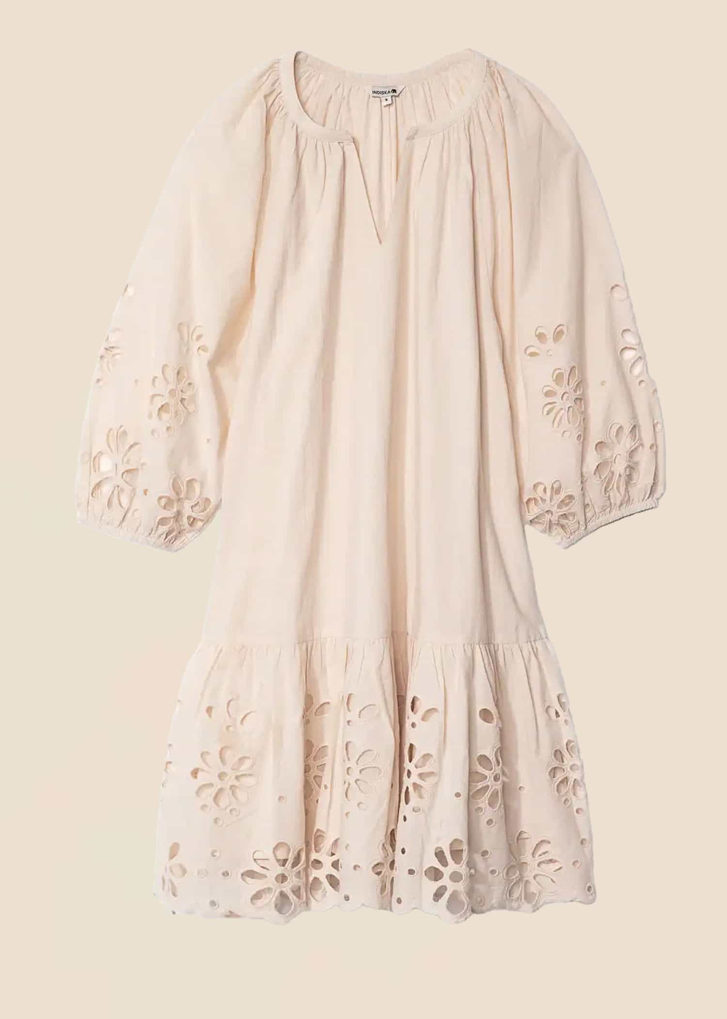 NALA Beige broderie anglaise -mekko - Beige 1 - Indiska