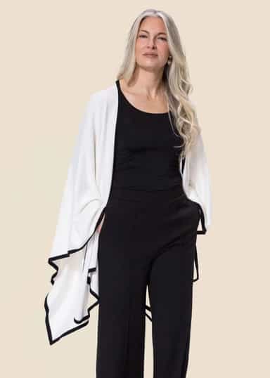 EVY Vit poncho i bomull och viskos - Beige 1 - Indiska