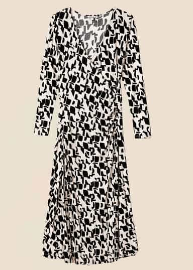Wren Patterned wrap dress - Svart 1 - Indiska