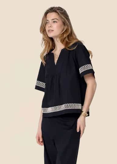 MELISSA Svart bomullsbluse  - Svart 1 - Indiska