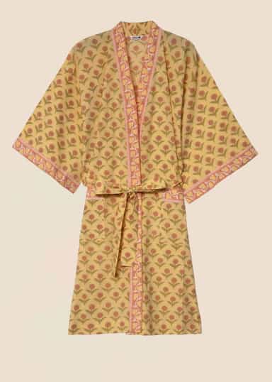 Viny Håndtrykt kimono - Beige 1 - Indiska