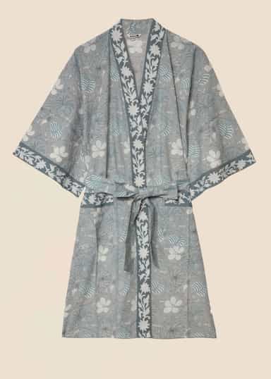Viny Håndtrykt kimono - Blå 1 - Indiska