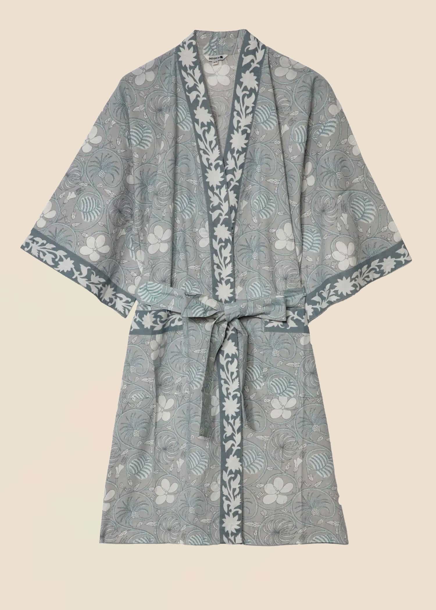 Viny Håndtrykt kimono - Blå 1 - Indiska