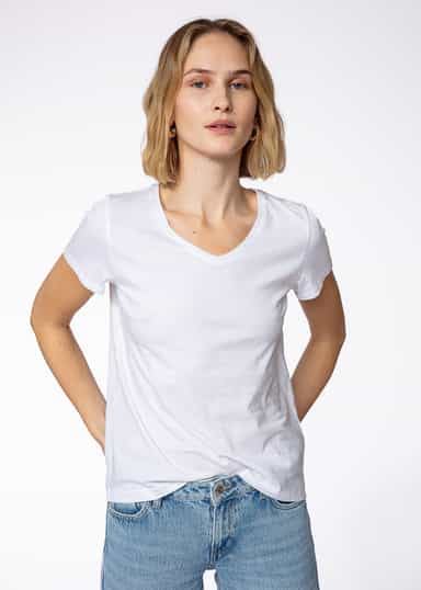 MATHILDA V-ringad bomulls t-shirt - Vit 1 - Indiska